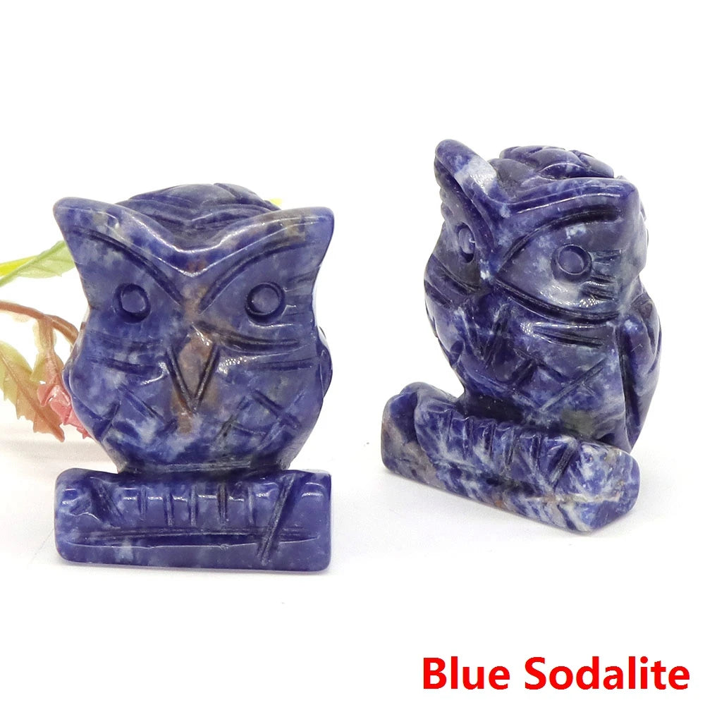 1.5" Owl Statue Natural Gem Rose Quartz Aventurine Crystal Carved Reiki Healing Stone Animal Figurine Crafts Home Decor Ornament