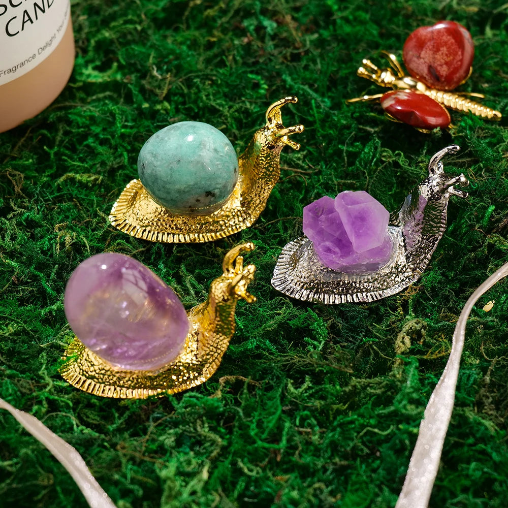 Natural Rolling stone snail Gemstone Amethyst Healing Reiki Crystal Home Desk Delicate Ornament Decor Gifts-4