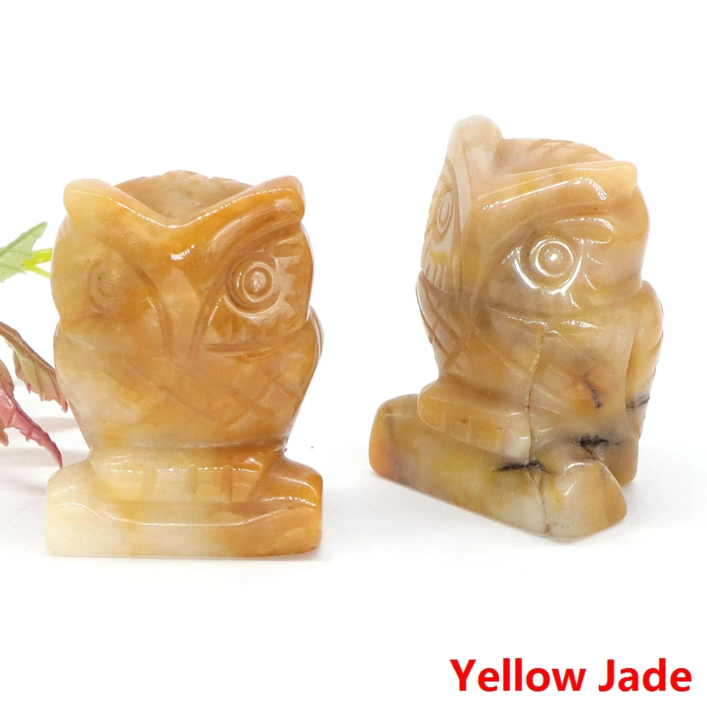 1.5" Owl Statue Natural Gem Rose Quartz Aventurine Crystal Carved Reiki Healing Stone Animal Figurine Crafts Home Decor Ornament-29