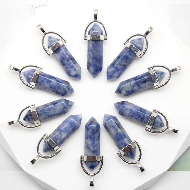 24pcs Natural Stone Agates Quartz Crystal Pendants For Necklace Charm Fluorite Hexagonal Pendant DIY Jewelry Making Accessories