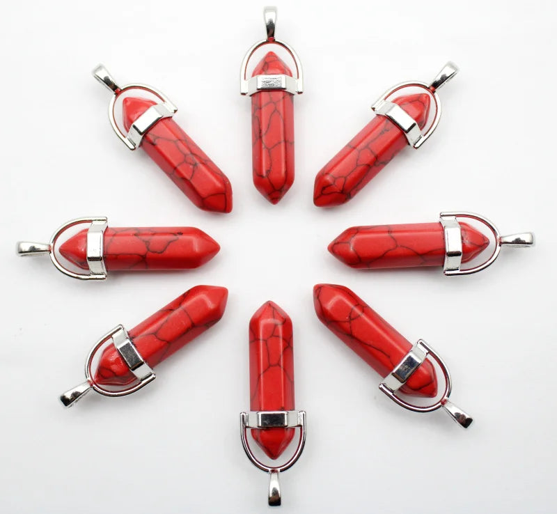 24pcs Natural Stone Agates Quartz Crystal Pendants For Necklace Charm Fluorite Hexagonal Pendant DIY Jewelry Making Accessories