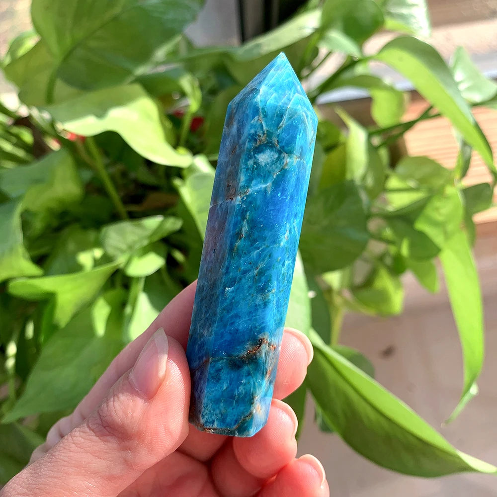 Natural Healing Crystal Blue Apatite Single Point Wand Reiki Polished Gemstone