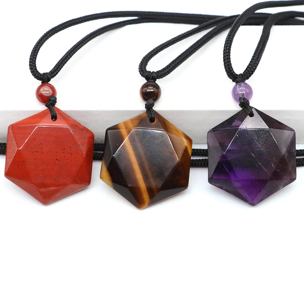 Hexagram Star Pendant Necklace Natural Healing Ameheyst Gemstone Crystal Jewelry Gifts