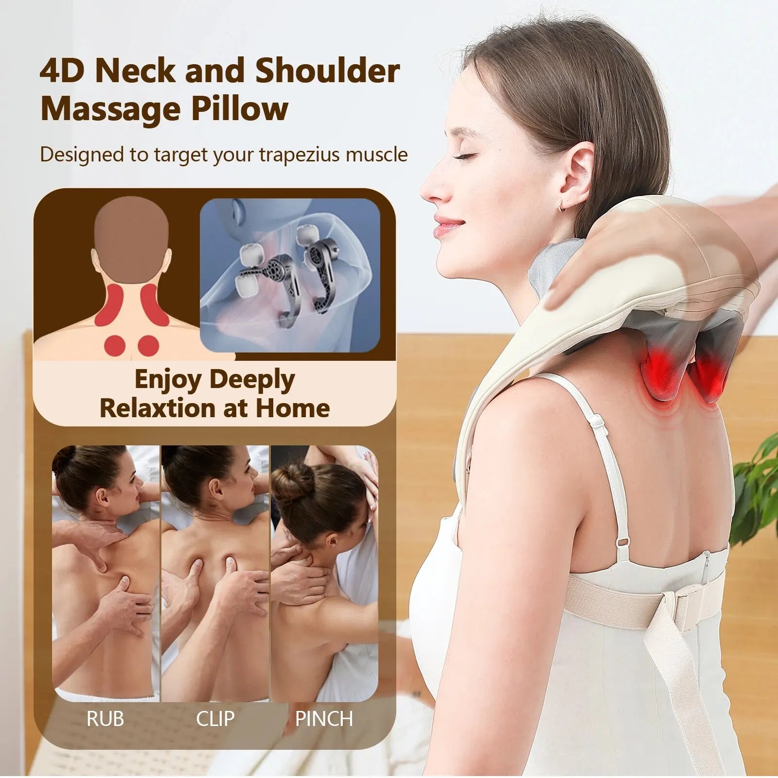 Foreverlily Neck And Shoulder Massager Wireless Neck And Back Shiatsu Kneading Massager Neck Cervical Relaxing Massage Shawl-3