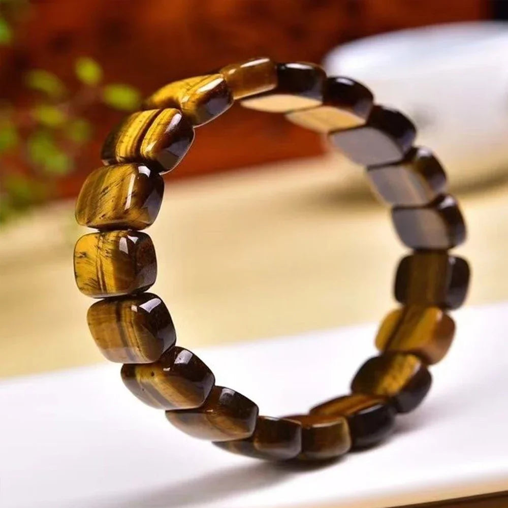 Fashion Tiger Eye Square Bracelet Men and Women Natural Stone Jewelry Healing Buddha Elastic Rope Couple Stone Bracelet Gifts