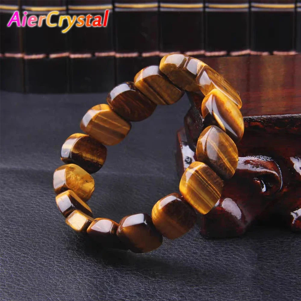 Fashion Tiger Eye Square Bracelet Men and Women Natural Stone Jewelry Healing Buddha Elastic Rope Couple Stone Bracelet Gifts