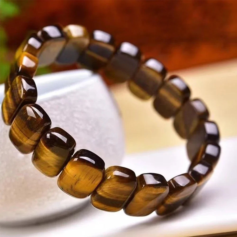 Fashion Tiger Eye Square Bracelet Men and Women Natural Stone Jewelry Healing Buddha Elastic Rope Couple Stone Bracelet Gifts-3