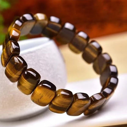 Fashion Tiger Eye Square Bracelet Men and Women Natural Stone Jewelry Healing Buddha Elastic Rope Couple Stone Bracelet Gifts