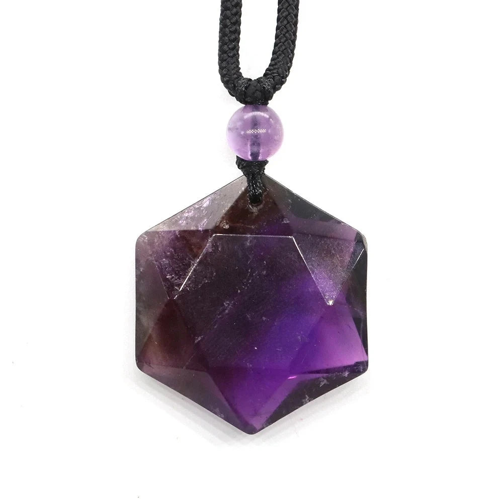 Hexagram Star Pendant Necklace Natural Healing Ameheyst Gemstone Crystal Jewelry Gifts-1