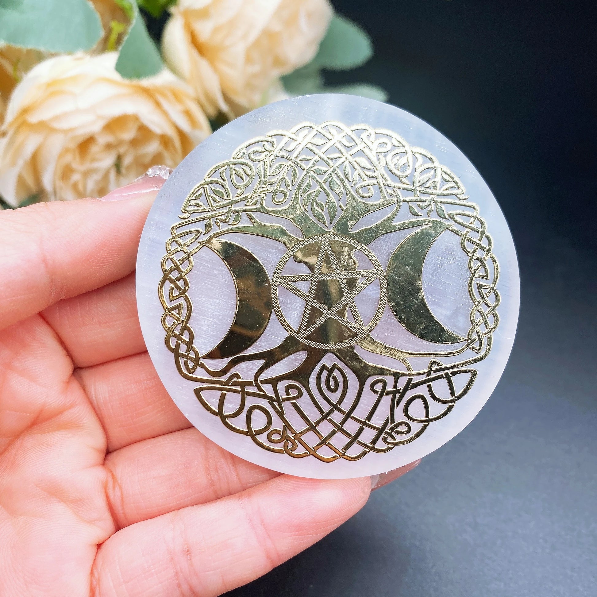 White Gypsum Chakra Tree of Life Meditation Disc-6