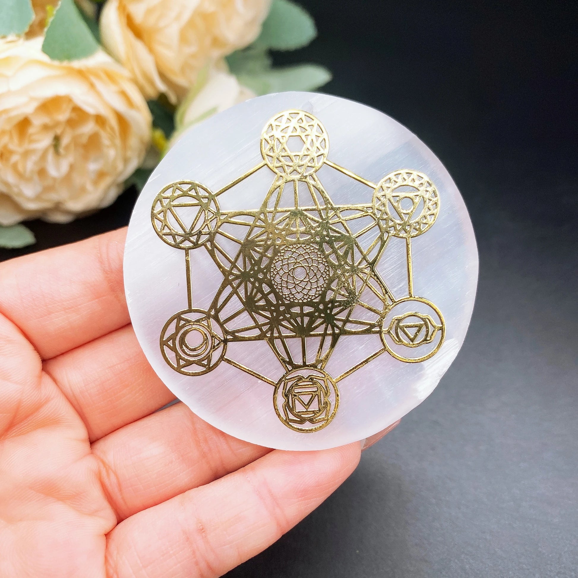 White Gypsum Chakra Tree of Life Meditation Disc-12