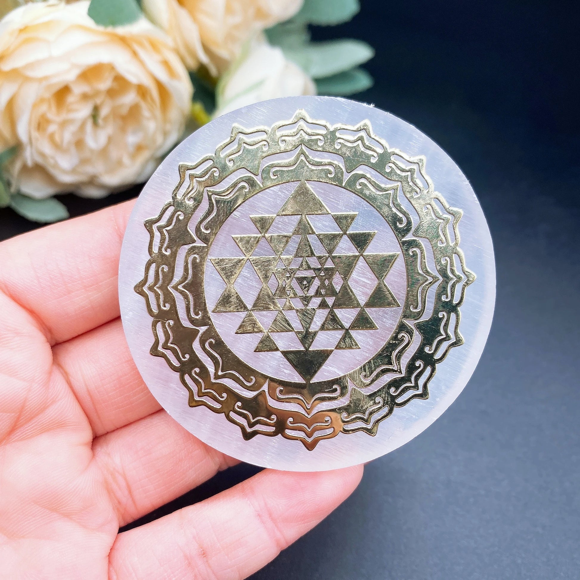 White Gypsum Chakra Tree of Life Meditation Disc-13