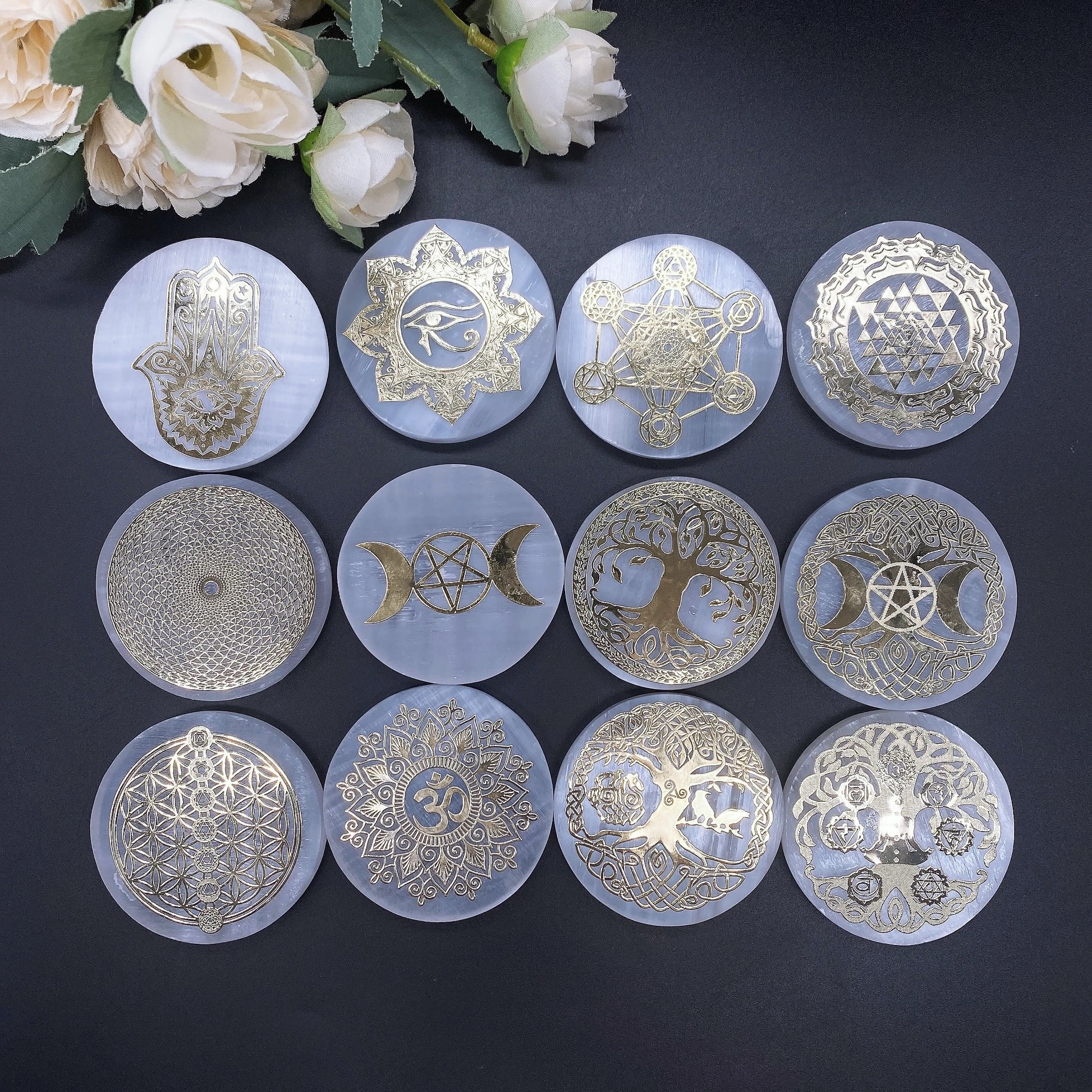 White Gypsum Chakra Tree of Life Meditation Disc-2