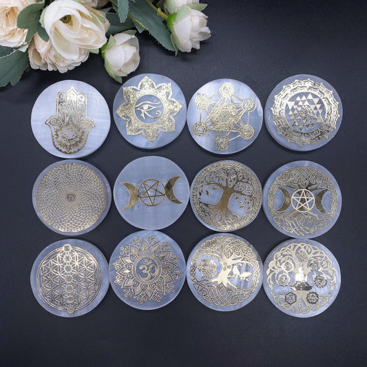 White Gypsum Chakra Tree of Life Meditation Disc-7