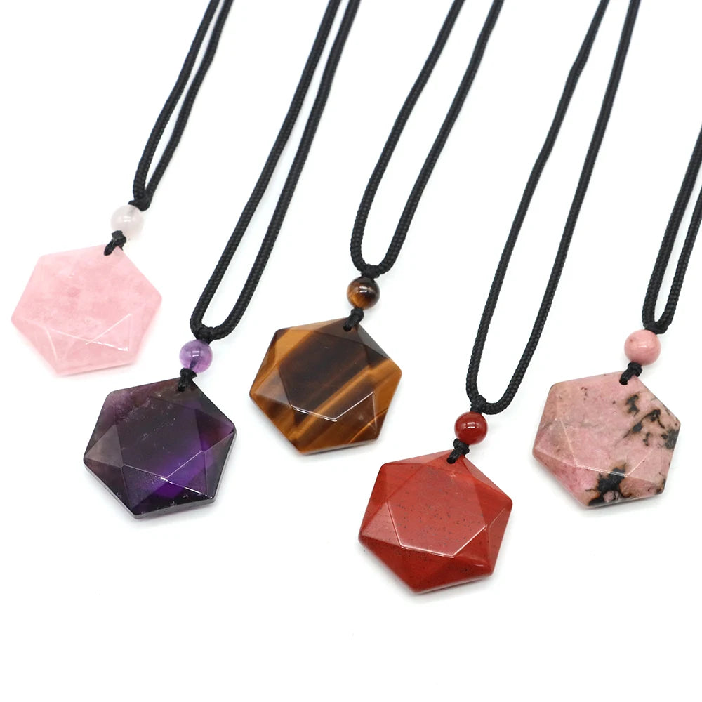 Hexagram Star Pendant Necklace Natural Healing Ameheyst Gemstone Crystal Jewelry Gifts