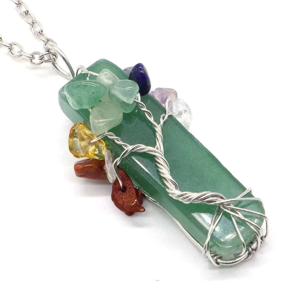 7 Chakra Tree of Life Irregular Slice Stone Pendant Natural Reiki Healing Crystals-9