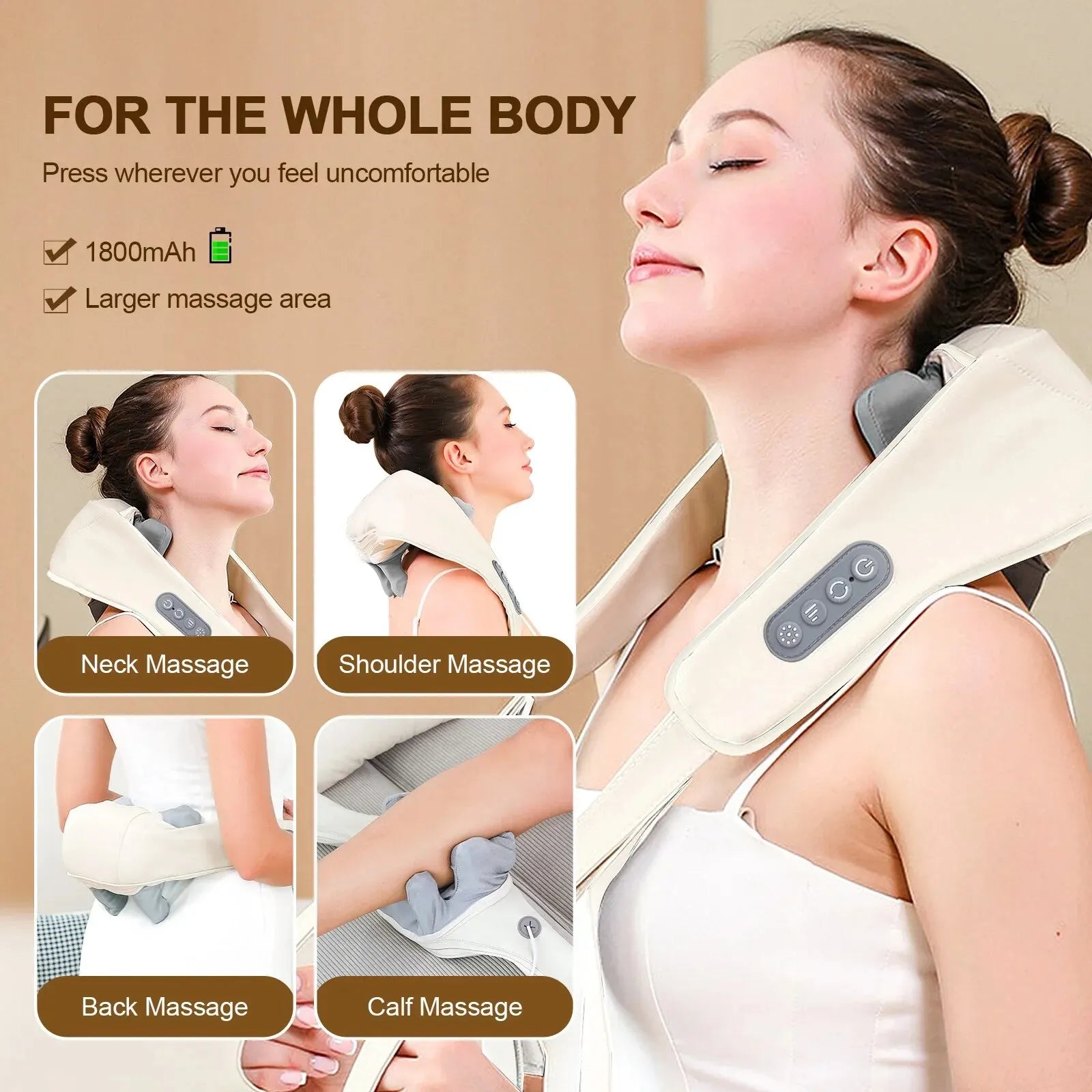 Foreverlily Neck And Shoulder Massager Wireless Neck And Back Shiatsu Kneading Massager Neck Cervical Relaxing Massage Shawl-2