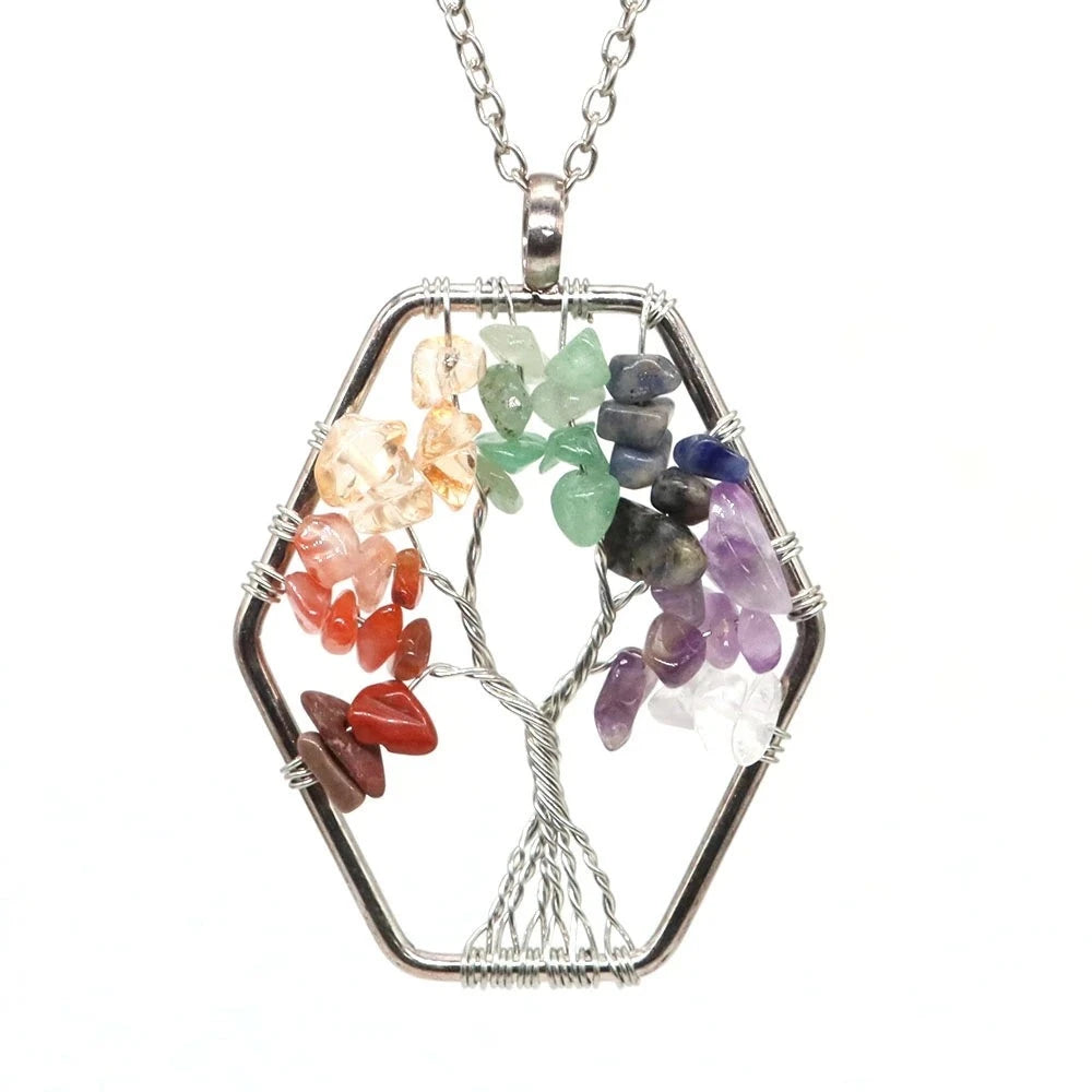 7 Chakra Tree of Life Pendant Necklace Natural Amethyst Reiki Stone Healing Gemstone Jewelry Gifts-9