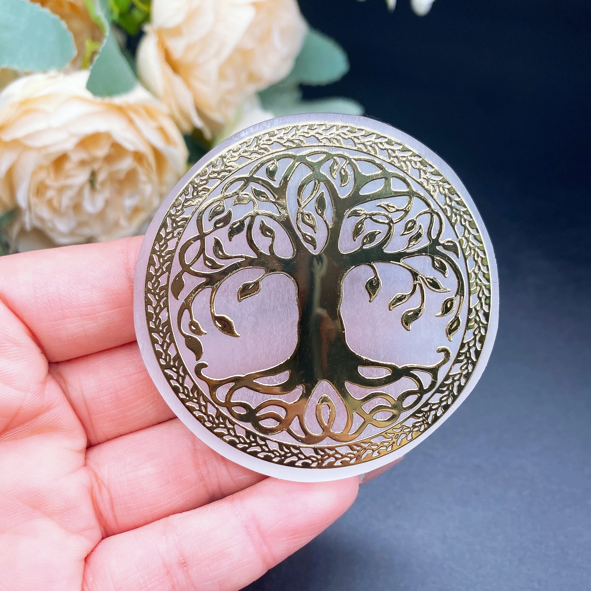 White Gypsum Chakra Tree of Life Meditation Disc-3