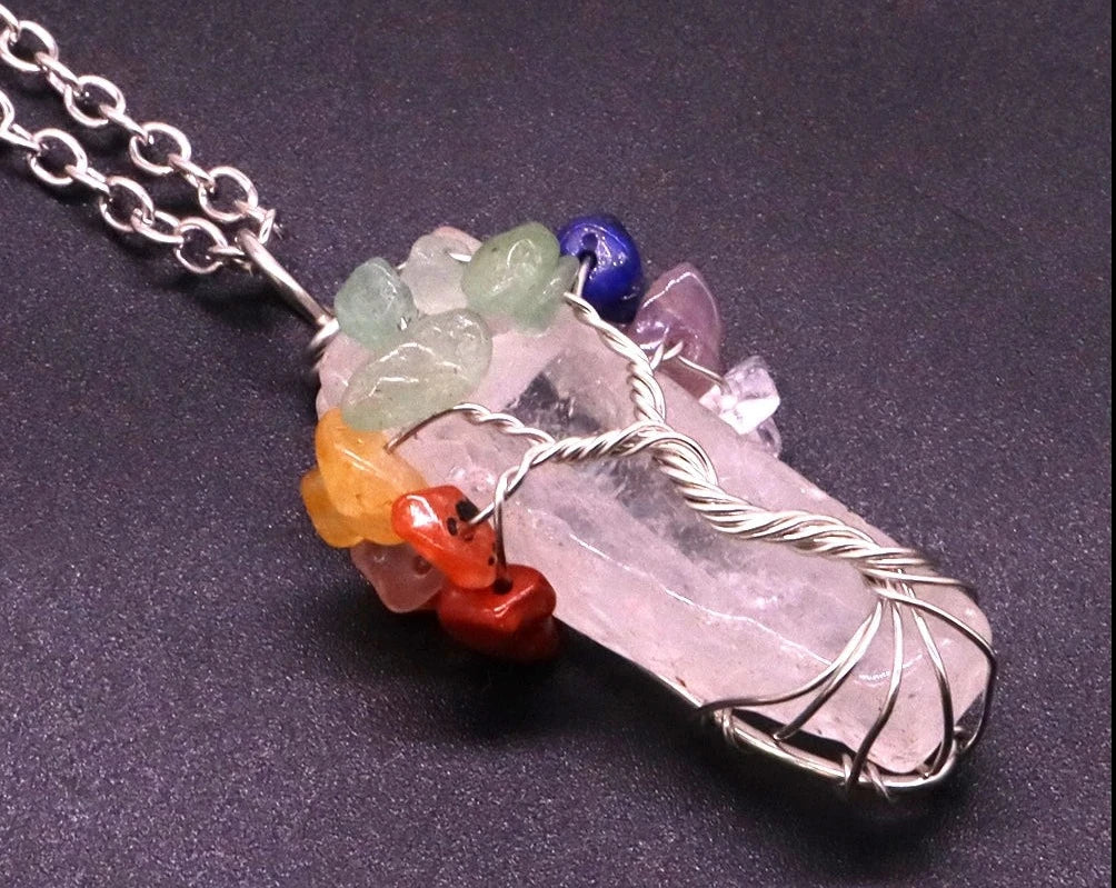 7 Chakra Tree of Life Irregular Slice Stone Pendant Natural Reiki Healing Crystals-8